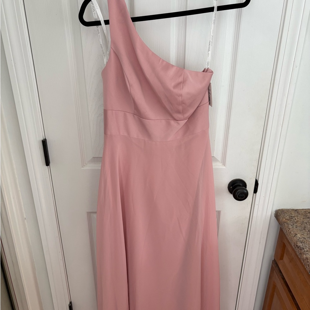 David's Bridal Blush One-Shoulder Maxi Dress